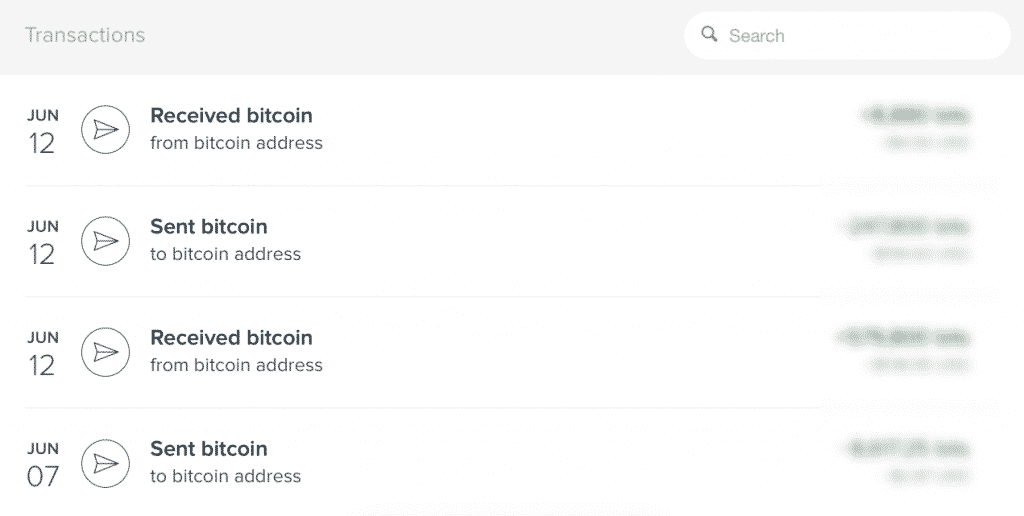 Coinbase wallet: Recente Bitcoin transacties