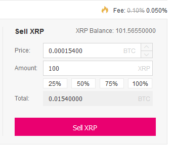 Binance Sell XRP om een sell order te creëren 