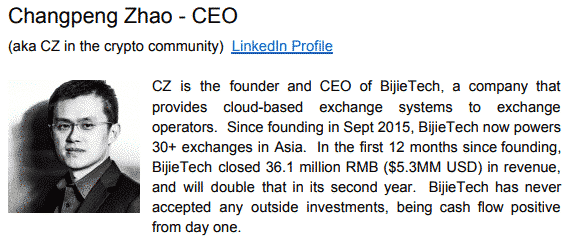 Binance CEO Changpen Zhao