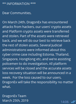 DragonEx exchange gehacked
