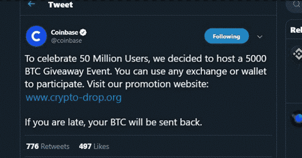 Coinbase Twitter giveaway