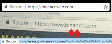 Binance phishing voorbeelden