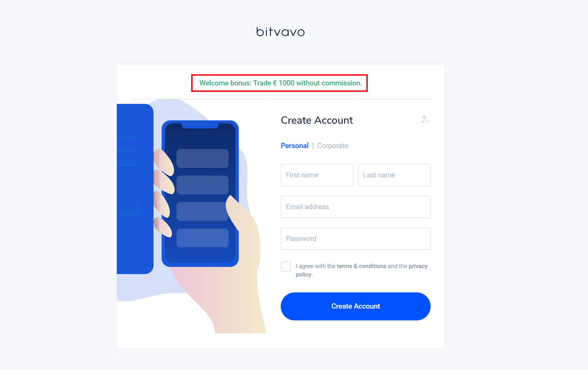 Register a free account for Bitvavo