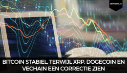 Bitcoin stabiel, terwijl XRP, Dogecoin en VeChain een correctie zien