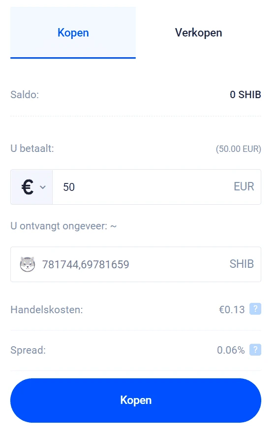 Shiba Inu kopen bij Bitvavo