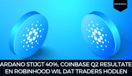 Cardano stijgt 40%, Coinbase Q2 resultaten en Robinhood wil dat traders HODLen