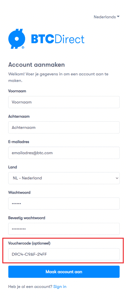 BTCDirect Vouchercode toepassen
