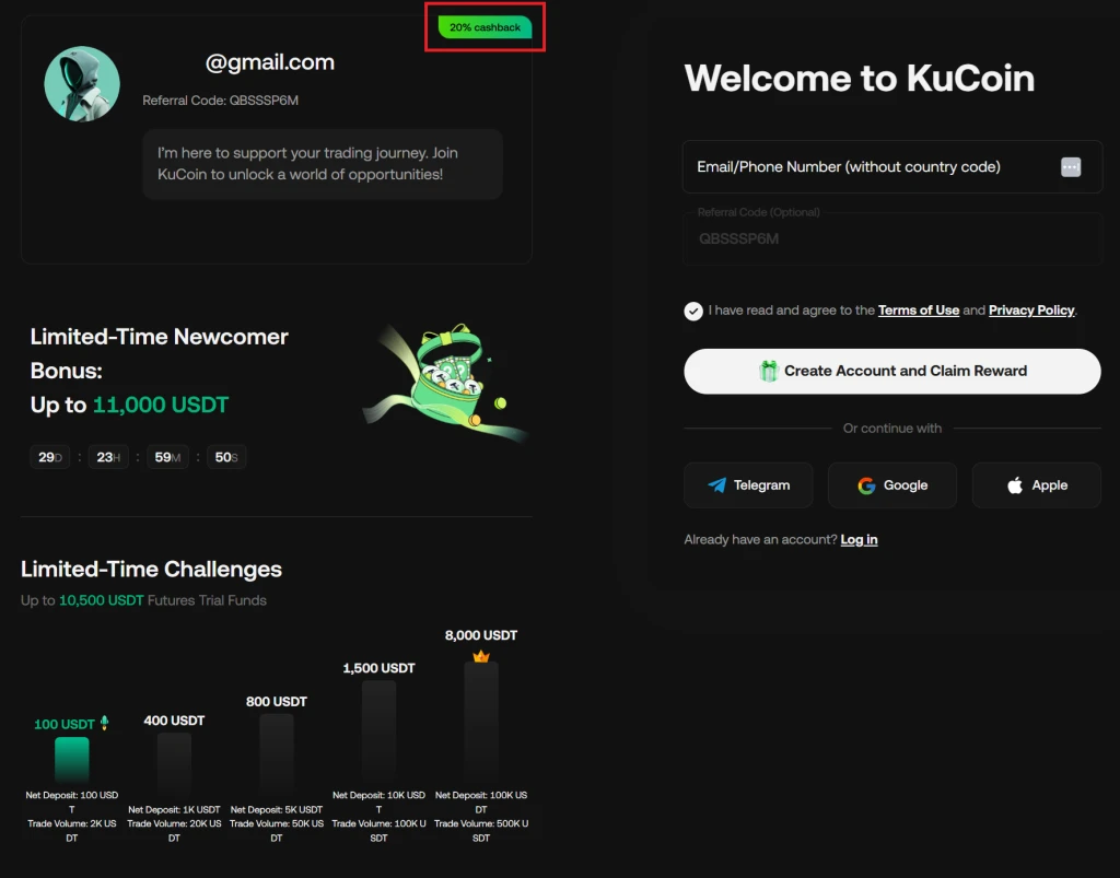 Prueba del descuento KuCoin