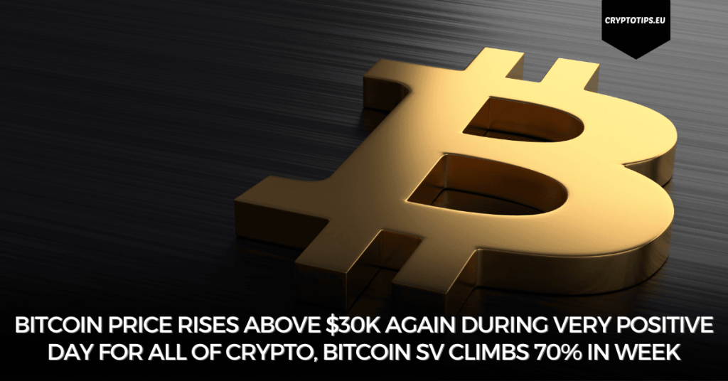 Bitcoin price rises above $30k again during very positive day for all of crypto, Bitcoin SV climbs 70% in week
