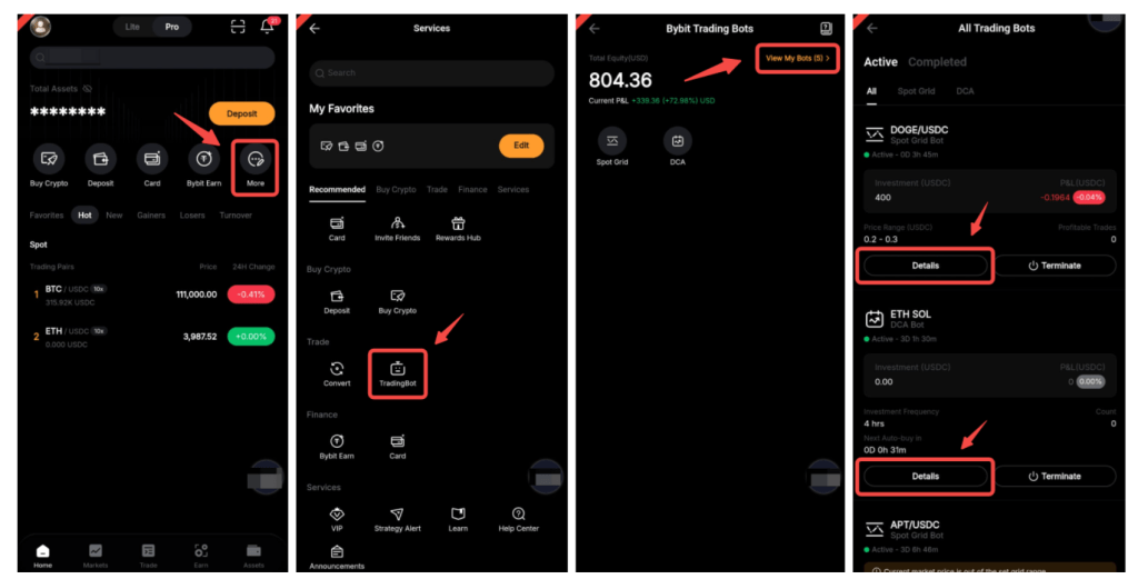 Trading bot in Bybit EU app