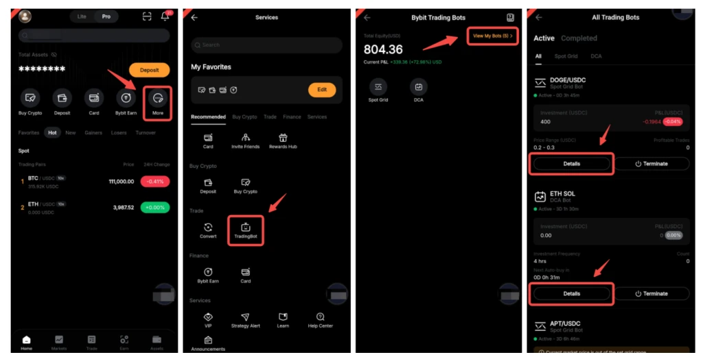 Trading bot in Bybit EU app